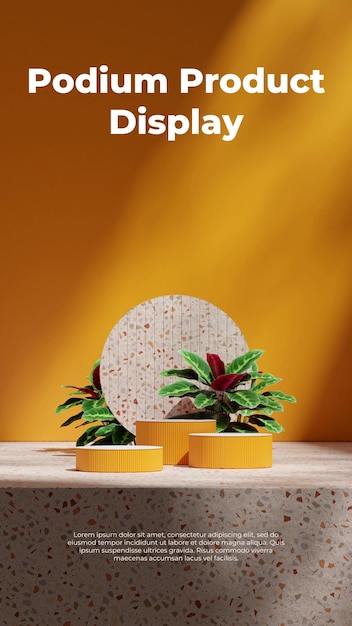 telón de fondo del círculo representación en 3D maqueta de espacio terrazzo textura cilindro curvo podio en retrato