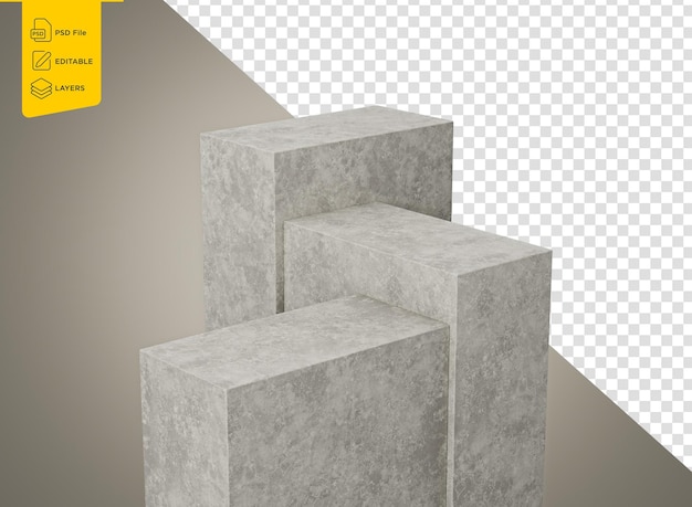 Telón de fondo de pódium de hormigón gris para vitrinas de productos aisladas en fondo gris Ilustración 3D