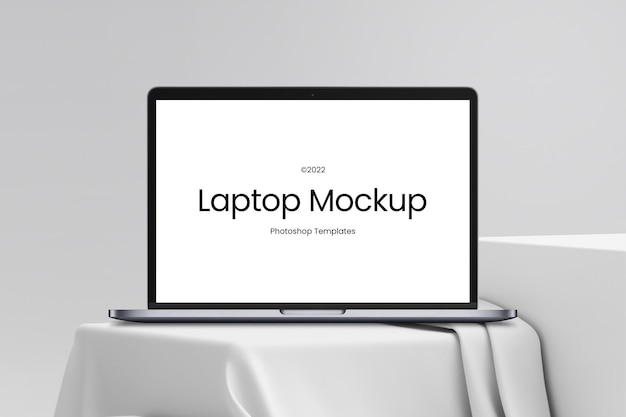Tema bianco del mockup del laptop sul modello PSD modificabile sul podio