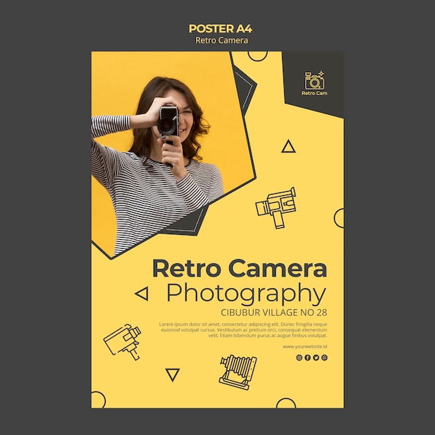 PSD tema de cartaz de câmera retro