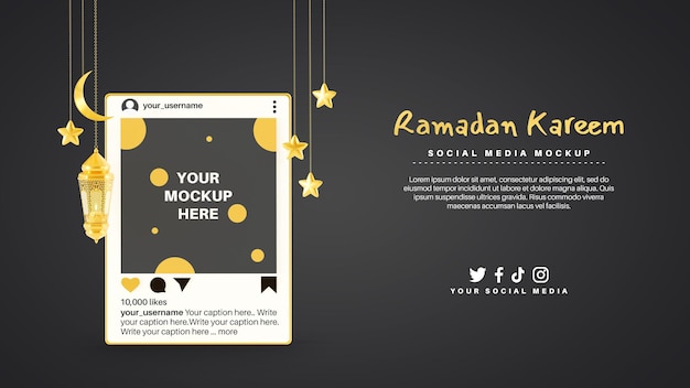 Tema de religião muçulmana ramadan kareem com postagem em mídia social no instagram