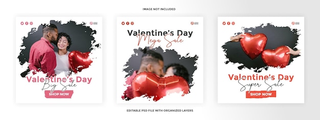 Tema di vendita di san valentino del modello di post quadrato della collezione di set di post sui social media