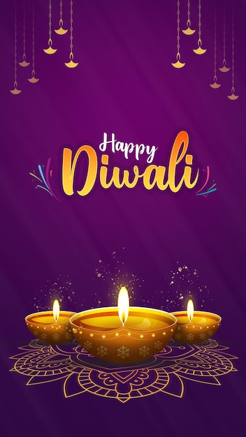 Tema feliz de Diwali Instagram post fundo de diwali vertical