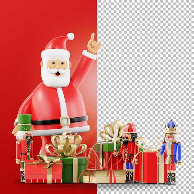 Tema natalizio di set di schiaccianoci su sfondo rosso 3d illustration