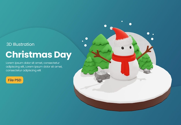 Tema de navidad lindo muñeco de nieve ilustración 3d