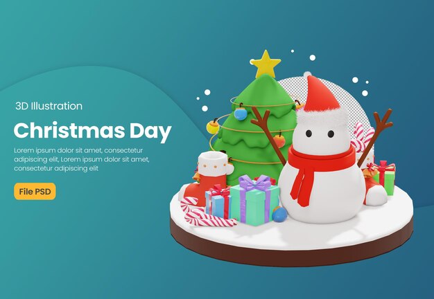 tema de navidad lindo muñeco de nieve ilustración 3d