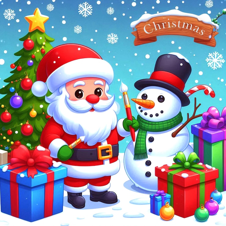 PSD tema de navidad con santa y muñeco de nieve