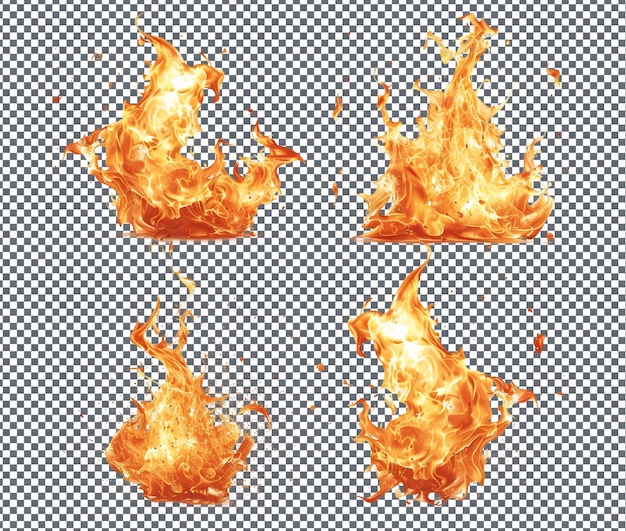 Las temibles cuatro llamas de fuego de diferentes formas aisladas sobre un fondo transparente