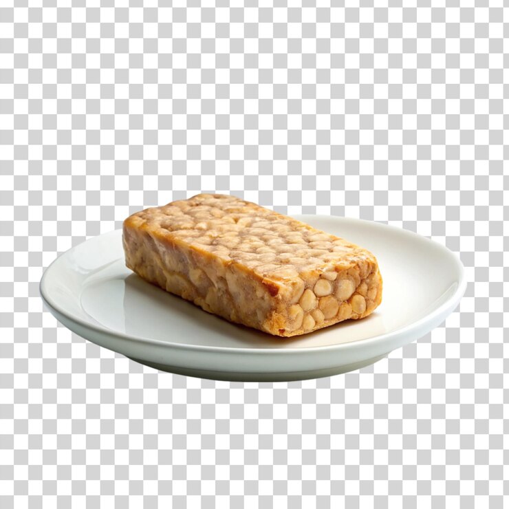 PSD tempeh en una placa sobre un fondo transparente