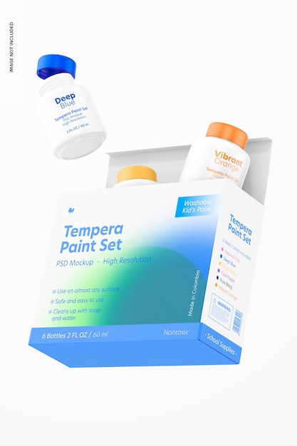 Temperafarben-Set Mockup, schwimmend