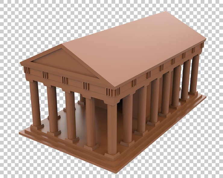 PSD tempio greco isolato su sfondo trasparente 3d rendering illustrazione