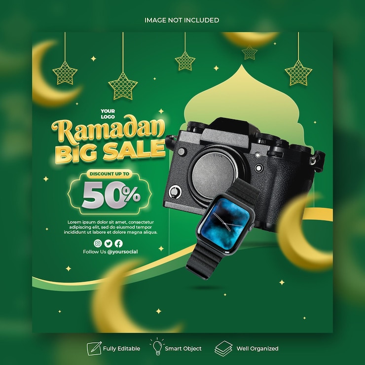 PSD templat banner postingan instagram media sosial ramadhan kareem islami