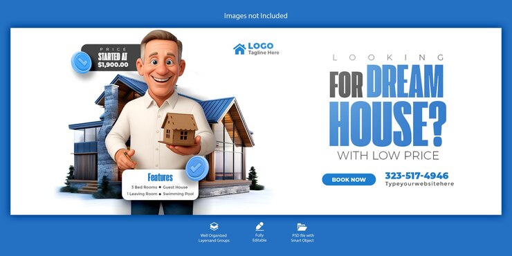 PSD templat banner sampul facebook properti rumah real estat