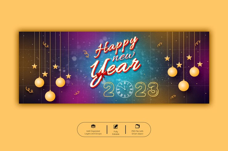 PSD templat banner sampul facebook selamat tahun baru 2023