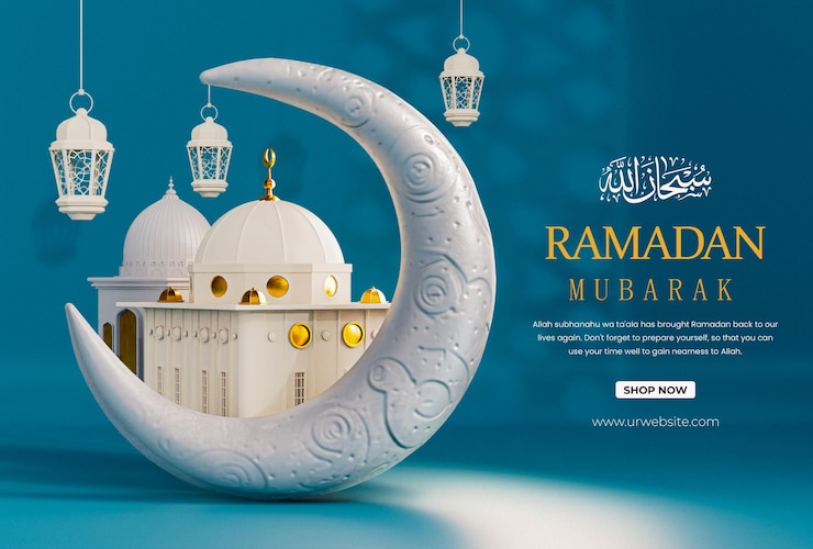 PSD templat desain banner 3d ramadan mubarak