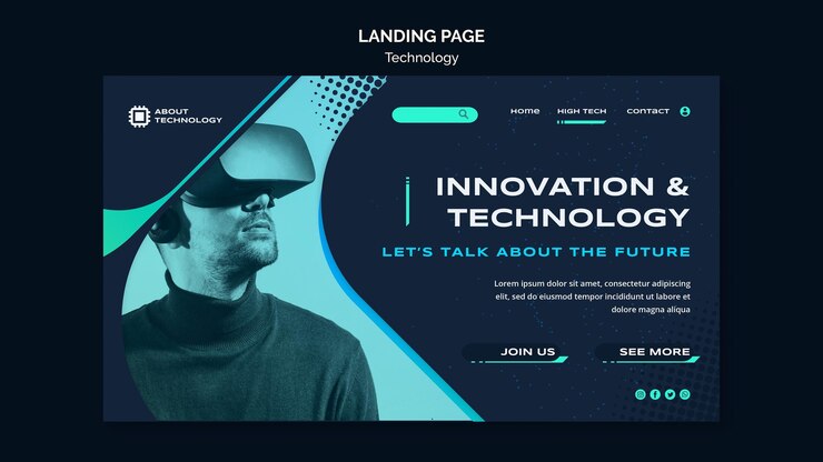 PSD templat halaman landas virtual reality