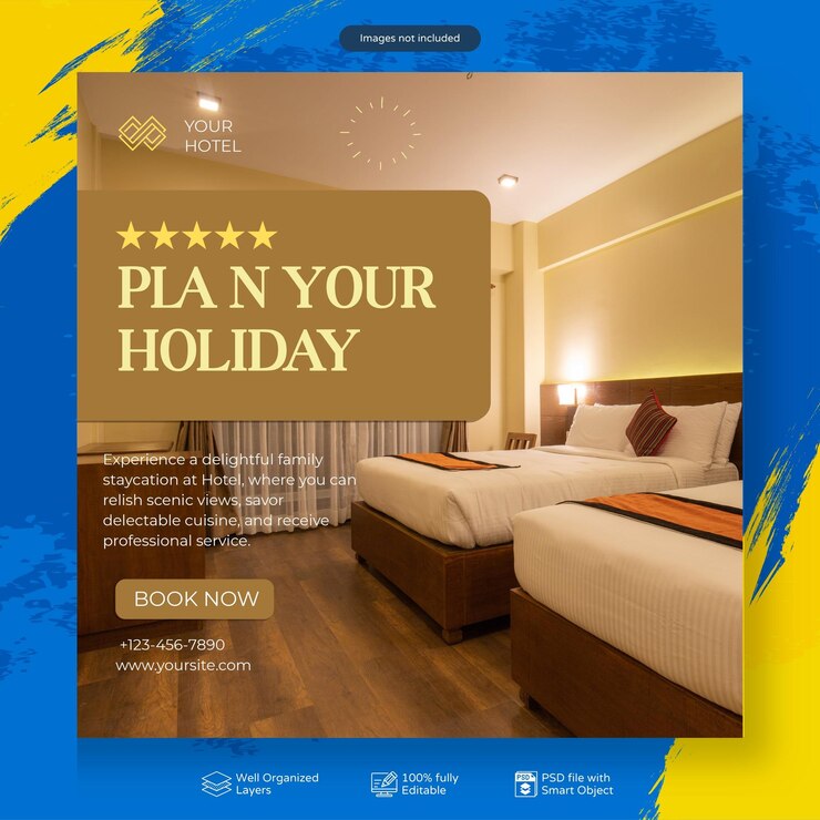 PSD templat media sosial posting instagram pemasaran bisnis hotel yang elegan
