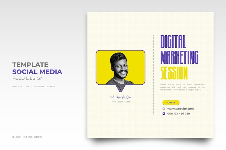 PSD templat pos media sosial perusahaan dan webinar langsung pemasaran digital