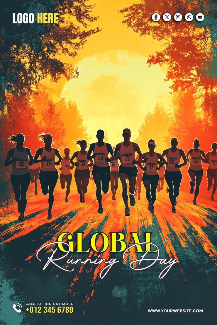PSD templat poster banner media sosial hari lari global