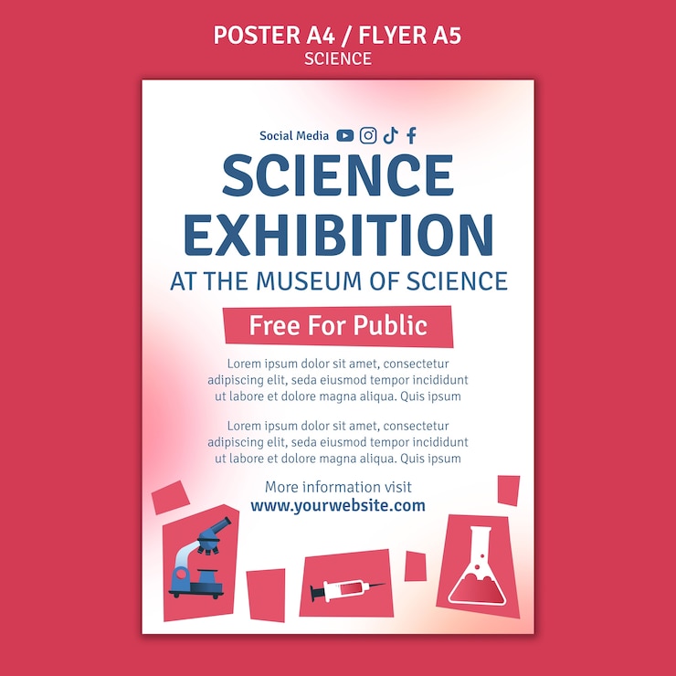PSD templat poster pameran sains