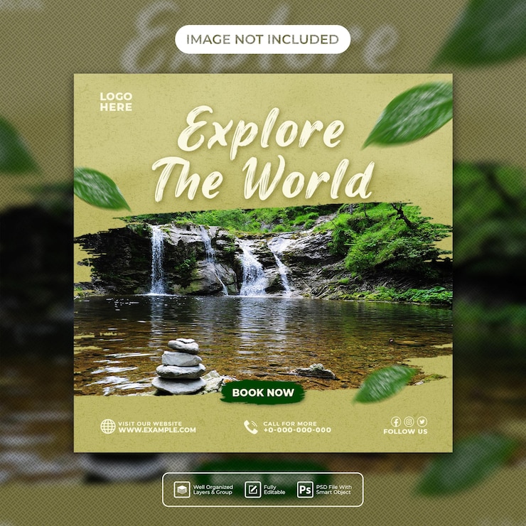 PSD templat postingan banner instagram media sosial perjalanan dan wisata