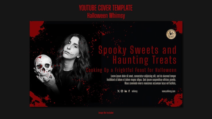 PSD templat sampul youtube keisengan halloween horor warna gelap