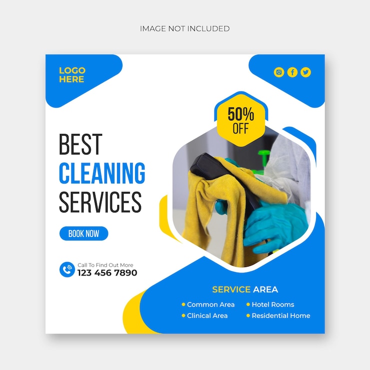 Templata de banner de servicio de limpieza de publicaciones en redes sociales