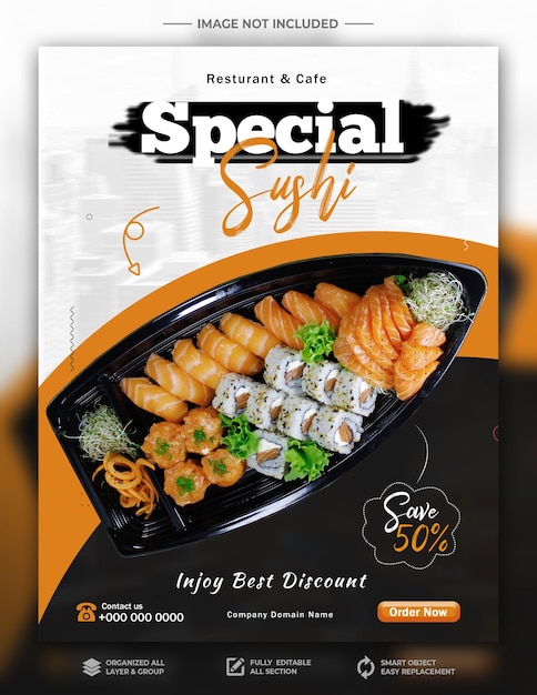 Templata de diseño de cartel de comida deliciosa de sushi de pollo especial