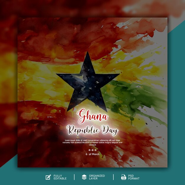 PSD templata de diseño gráfico y de redes sociales para el día de la independencia de ghana