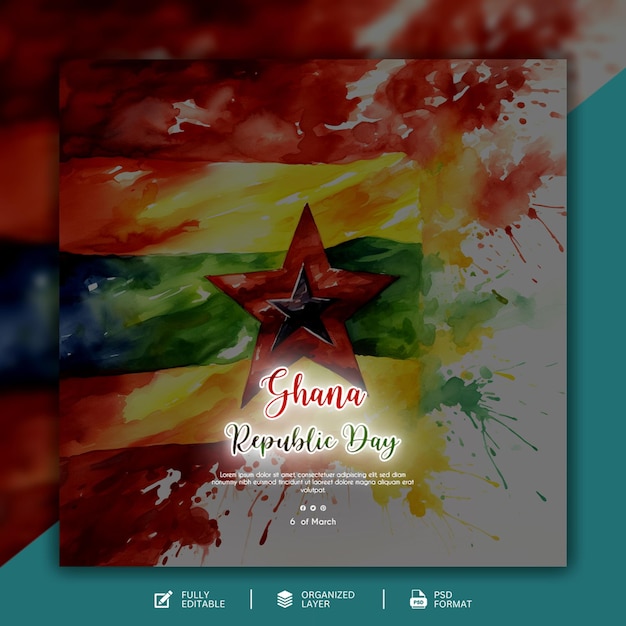 Templata de diseño gráfico y de redes sociales para el día de la independencia de ghana