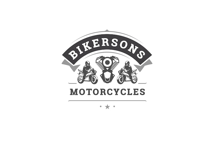PSD templata de diseño de logotipo vintage monocromático de la comunidad de motociclistas con cinta
