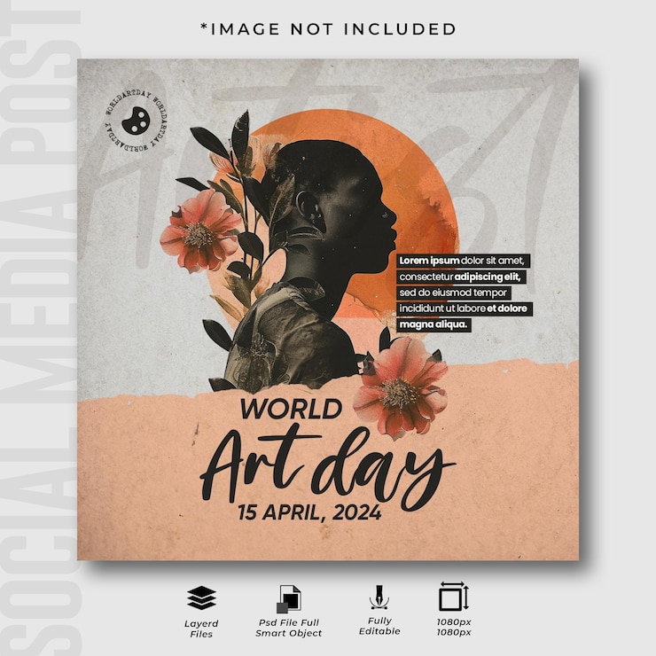 PSD templata de diseño de publicaciones en las redes sociales de instagram para el día mundial del arte