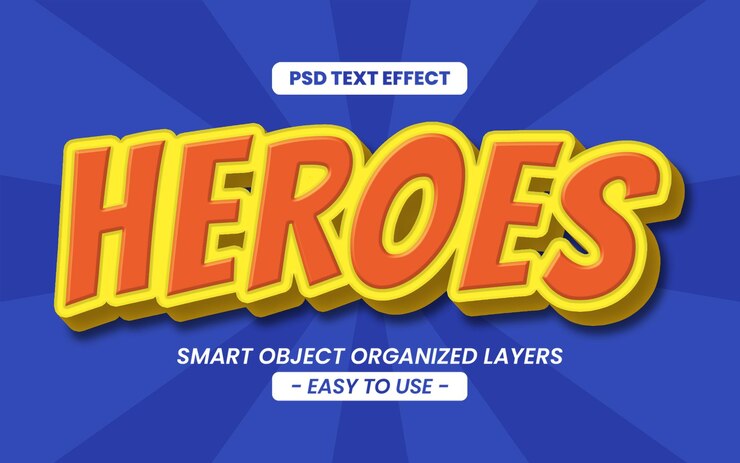 PSD templata de estilo de tipografía de efecto de texto de héroes 3d editables