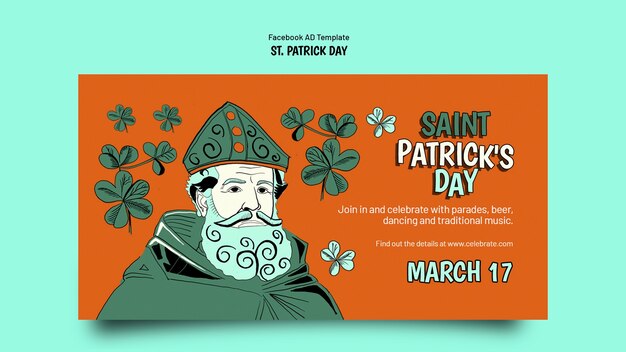 PSD templata de facebook del día de san patricio dibujada a mano