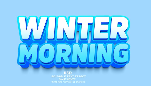 Templata de Photoshop de efecto de texto editable para la mañana de invierno 3D