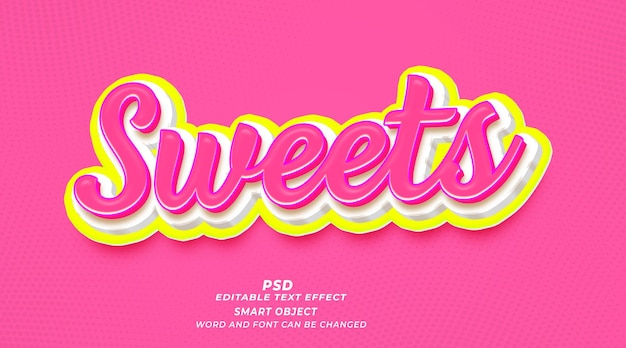 Templata de Photoshop de efectos de texto editable en 3D para dulces