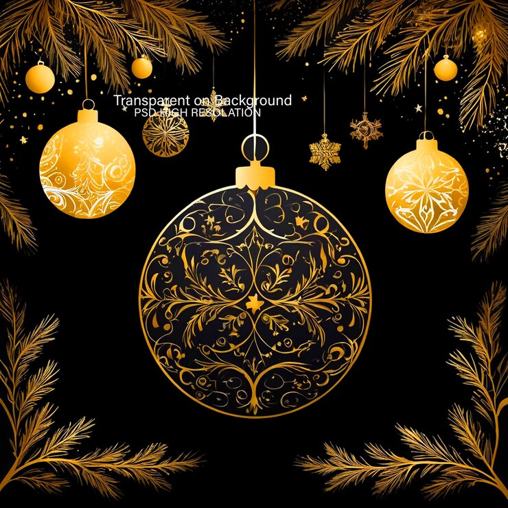 PSD templata realista de feliz navidad con bolas de oro en un fondo transparente