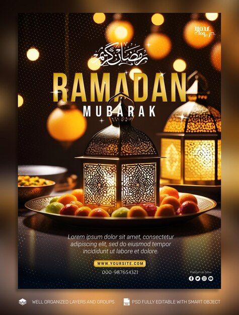 PSD template banner et dépliant posté sur les réseaux sociaux par ramadan kareem