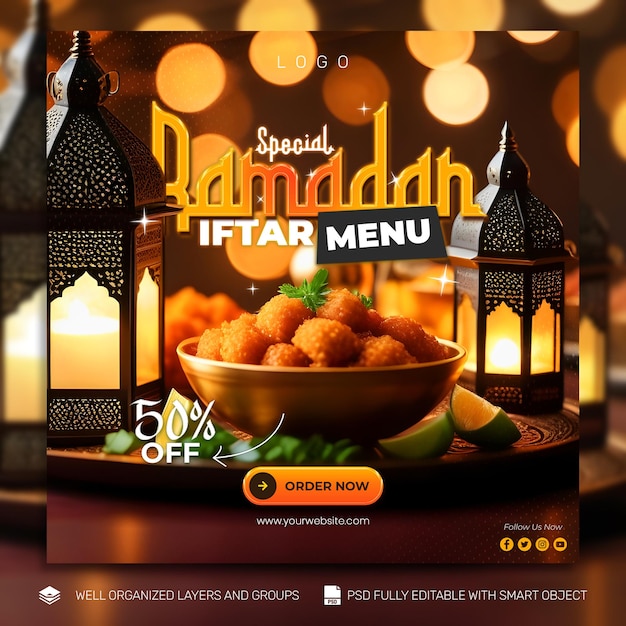 Template banner e flyer ramadan kareem postado nas mídias sociais