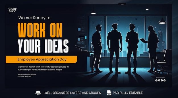 PSD template banner y flyer día de apreciación de los empleados en las redes sociales