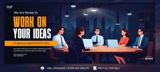 PSD template banner y flyer día de apreciación de los empleados en las redes sociales