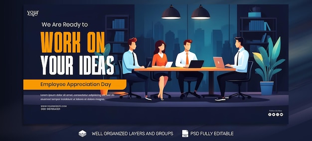 PSD template banner y flyer día de apreciación de los empleados en las redes sociales