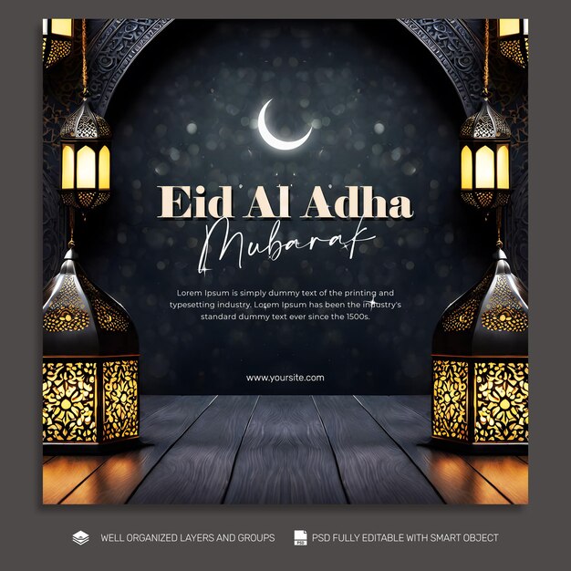 PSD template banner y flyer eidaladha en las redes sociales