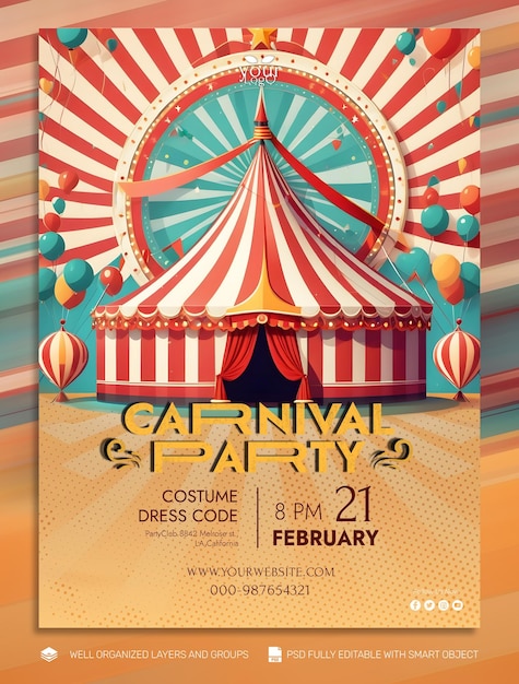 PSD template banner y flyer máscara de carnaval en las redes sociales