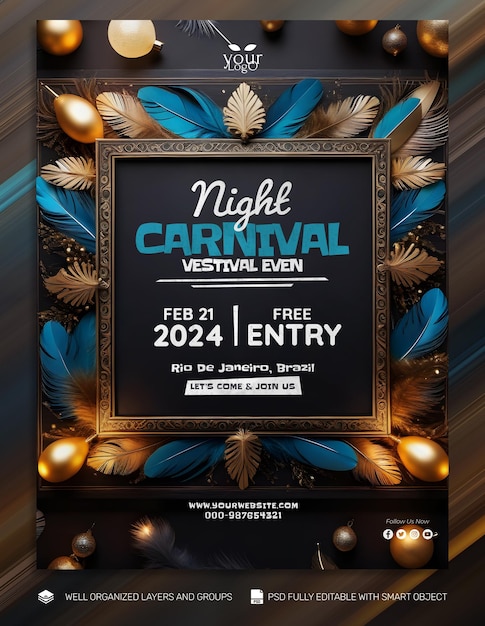 PSD template banner y flyer máscara de carnaval en las redes sociales