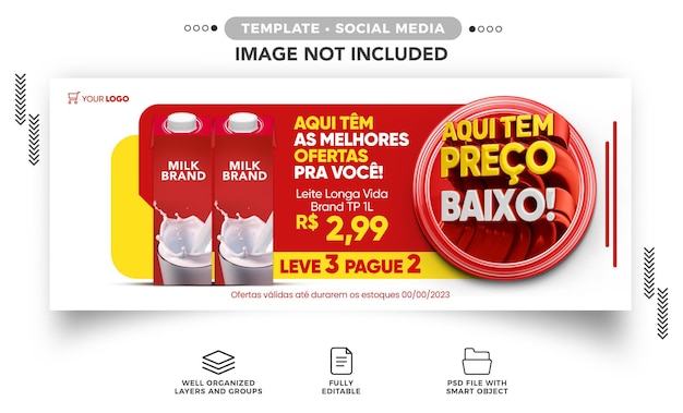 PSD template banner para redes sociais supermercado aqui tem preço baixo