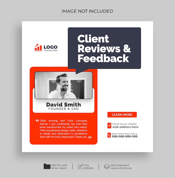 PSD template de bannière d'avis et de commentaires de clients sur les réseaux sociaux ou sur instagram