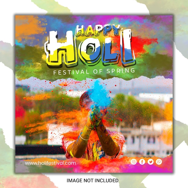 PSD template de conception d'instagram pour le festival d'holi à l'aquarelle