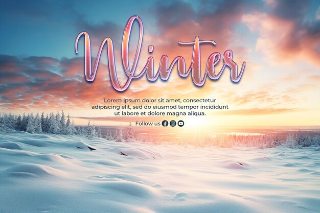 Template de banner de inverno com fundo de inverno de sunrise