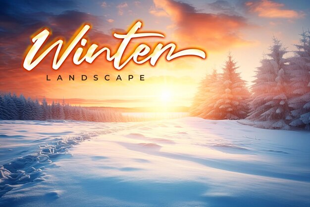 PSD template de banner de inverno com fundo de inverno de sunrise